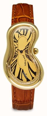 Exaequo Melting Watch Classic PVD Yellow Gold (28mm) Gold Dial / Light Brown Croco Leather Strap EX 0002.0003