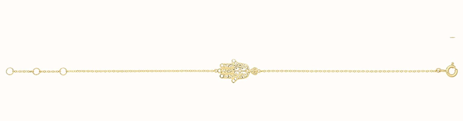 James Moore TH Ladies 9ct Yellow Gold Filigree Hamsa Chain Bracelet BR654