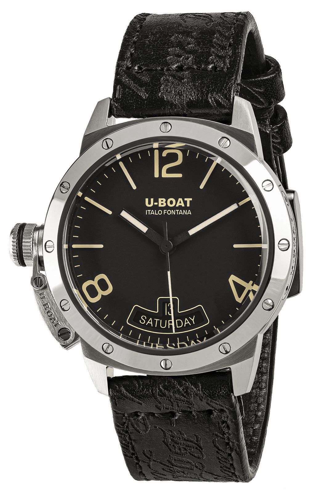 U-Boat 8890 CLASSICO 40mm Vintage Screws Bezel Black Dial Watch
