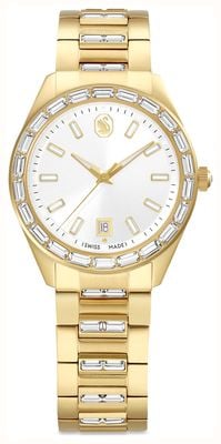 Swarovski Matrix Date (35mm) Silver Sunray Dial / Gold PVD Stainless Steel Bracelet 5745534