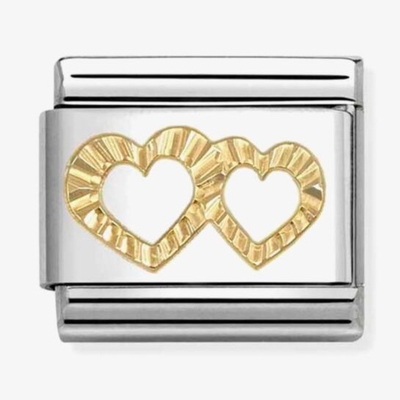 Nomination Classic Symbols Acciaio E Oro 750 Profilo Doppi Cuori Diamantati Charm 030149/64