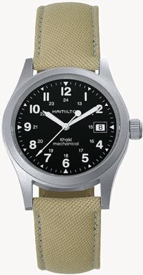 Hamilton Khaki Field Officer Mechanical (38mm) Black Dial / Beige Canvas Strap H69439933