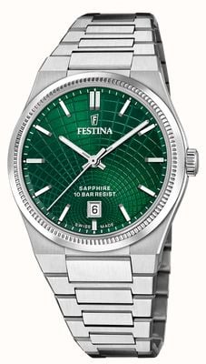 Festina Swiss Made Rivé Quartz (40mm) Green Dial / Stainless Steel Bracelet F20051/5