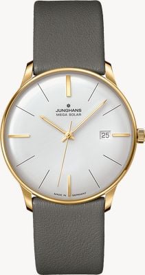 Junghans Meister MEGA Solar Radio-Controlled (38mm) Matte White Dial / Grey Leather Strap 59/7601.02