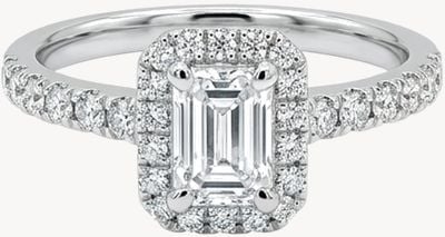 Plat emerald cut dia 0.56ct F VS1 halo shoulder ring J98039