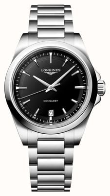 LONGINES Conquest Quartz (38mm) Black Sandblasted Dial / Stainless Steel Bracelet Watch L37504526
