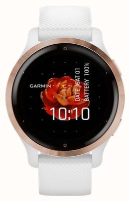 Garmin Venu 2S GPS Smartwatch with AMOLED Display (40mm) Rose Gold Bezel with White Silicone Band 010-02429-13