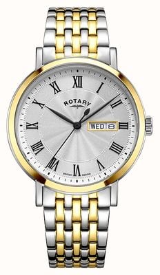 Rotary Dress Day-Date Quartz (37mm) White Guilloché Dial / Two-Tone Stainless Steel Bracelet GB05421/01