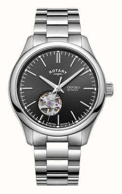 Rotary Contemporary Oxford Open-Heart Automatic (40mm) Black Sunray Dial / Stainless Steel Bracelet GB05095/04