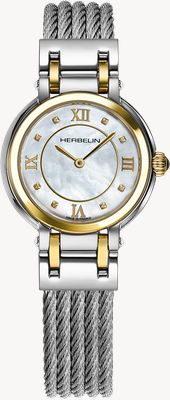 Herbelin Galet Quartz (28mm) Mother-of-Pearl Dial / Stainless Steel Cable Bracelet 17430BCT59