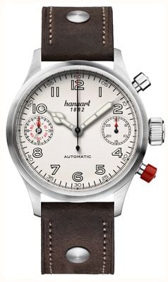 Hanhart PIONEER TwinDicator Automatic Chronograph (45mm) Antique White Dial / Dark Brown Leather Strap - M 730.200-0110