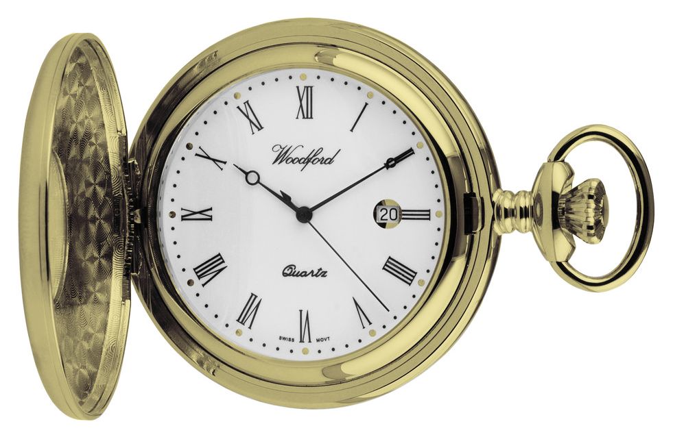 Woodford 1212GOLD Quartz Gold Plated Half Hunter Pocket Watch