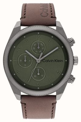 Calvin Klein Impact Men's (44mm) Green Dial / Brown Leather Strap 25200363