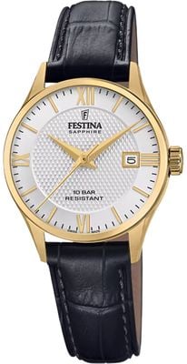 Festina Swiss Made Quartz (29mm) Silver Dial / Black Leather Strap F20011/1