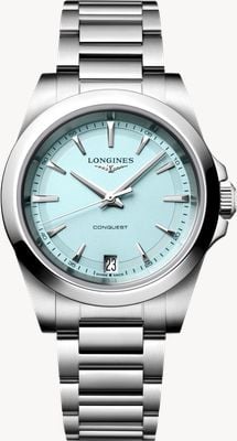 LONGINES Conquest Quartz (34mm) Mint-Blue Sandblasted Dial / Stainless Steel Bracelet L34604926