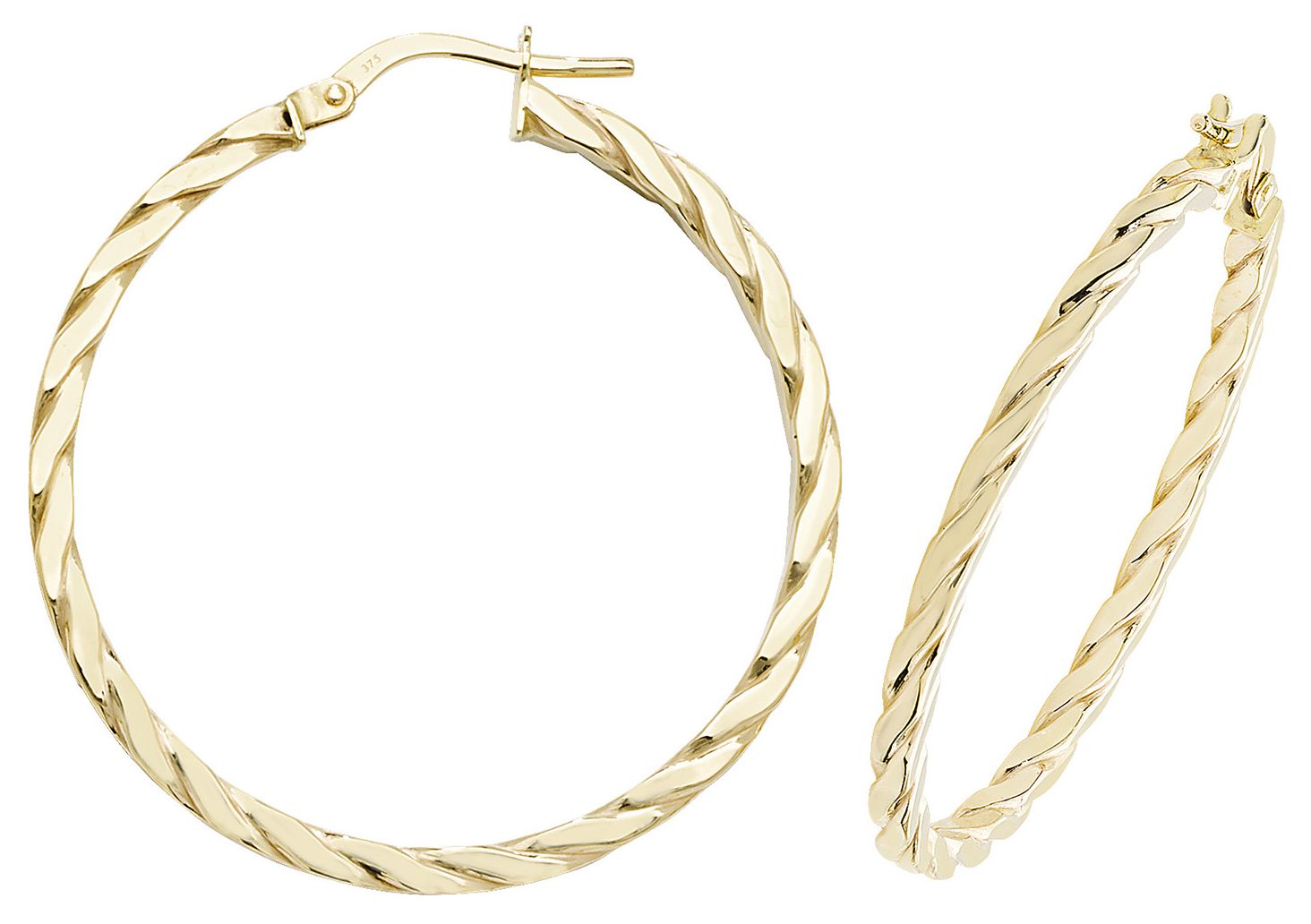 Treasure House ER1041-30 9ct Yellow Gold 30mm Hoop Earrings Jewellery