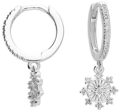 CME Leicester Limited Silver CZ Sundial Charm Huggie Hoop H6073/S