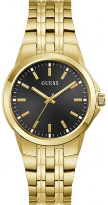 Guess Men's Archie Black Sunray Dial Gold-Tone Stainless Steel Bracelet GW1121G2