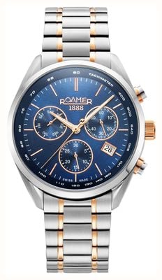 Roamer Men's Pro Chrono (42mm) Blue Dial / Two-Tone Stainless Steel Bracelet 993819 47 45 20