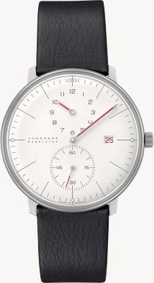 Junghans max bill Regulator Bauhaus (40mm) White Dial / Black Leather Strap 27/4493.02