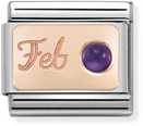 Nomination Classic February Birthstone Amethyst 9ct Rose Gold & Steel Charm 430508/02