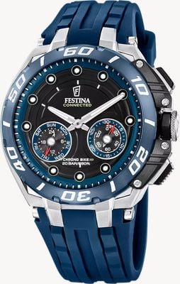 Festina Chrono Bike Connected Hybrid Smartwatch (46mm) Black Dial / Blue Rubber Strap F20763/1