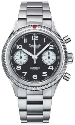 Hanhart 417 ES 1954 Flyback Reverse Panda (39mm) Black Dial / Stainless Steel Bracelet H701.211-6428