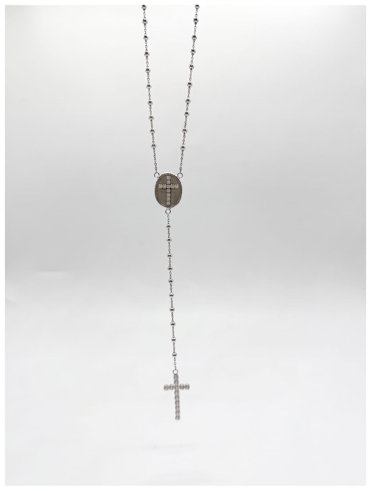 Treasure House J63175 Silver Rhodium plated rosary Bead Jewellery