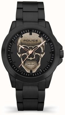 Police FLICK Quartz (47mm) Black & Gold Skull Dial / Black PVD Stainless Steel Bracelet PEWJG2194802