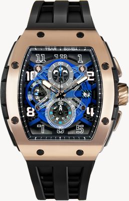 TSAR BOMBA Elemental Series Quartz Chronograph (44.6mm) Blue Dial / Black FKM Rubber Strap TB8211Q-05