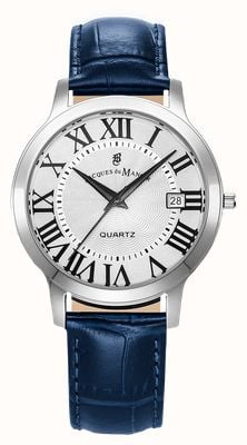 Jacques Du Manoir Genesis Three-Hand Quartz (38mm) Silver Dial / Blue Leather Strap JWG04802