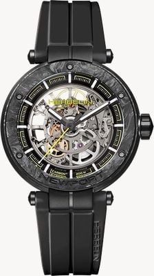 Herbelin Men's Newport Carbon Titanium Skeleton (43mm) Skeleton Dial / Black FKM Rubber Strap 1888SQCTN14CA