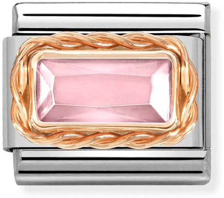 Nomination Classic Pink Facetted Baguette Stainless Steel 9ct Gold Charm 430604/003
