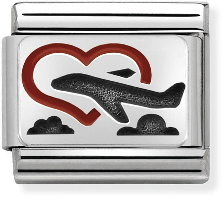 Nomination Classic Heart Oxidised Sterling Silver & Steel Enamel Charm 330208/02