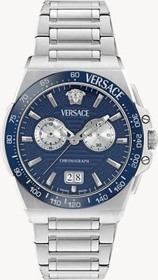 Versace GRECA REACTION Quartz Chronograph (43mm) Blue Dial / Stainless Steel Bracelet VE5N00326