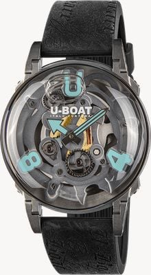 U-Boat U-65 SS Turquiose (44mm) Grey Skeleton Dial / Black Vintage-Style Silicone Strap 3352