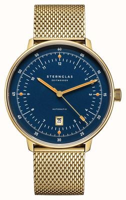 STERNGLAS Hamburg Automatic (42mm) Blue Dial / Gold PVD Milanaise Bracelet S02-HHM07-MI05
