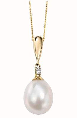 Elements Gold Freshwater Pearl and Diamond Drop Pendant ONLY in 9ct Gold GP758W