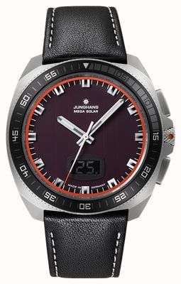 Junghans 1972 Mega Solar Radio-Controlled (43.3mm) Glass Solar Cell Dial / Black Leather Strap 56/4610.00