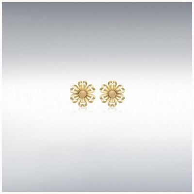 IBB 9ct Yellow Gold 7.5mm Satin and Polished 'Flower' Stud Earrings 1.55.8969