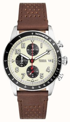 Fossil Men's Sport Tourer (42mm) Cream Chronograph Dial / Brown Leather Strap FS6042