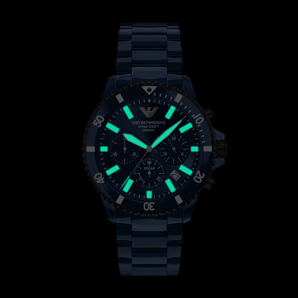 Emporio Armani Solar Chronograph (44mm) Blue Dial / Blue Ceramic Bracelet AR70024 - alternate view 2