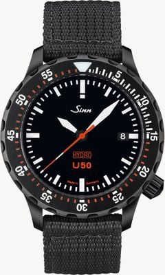 Sinn U50 HYDRO S 5000m (41mm) Black Dial / Black Textile Strap Watch 1051.020 BLACK TEXTILE