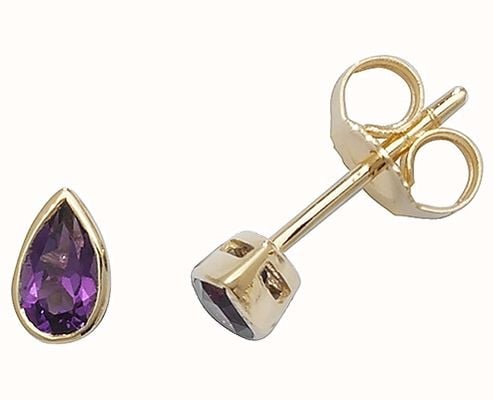 James Moore TH 9k Yellow Gold Amethyst Teardrop Earrings ED243A