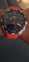 Customer picture of Tissot T-Touch Connect Solar Titanium (47.5mm) Black Dial / Red Synthetic Strap T1214204705101