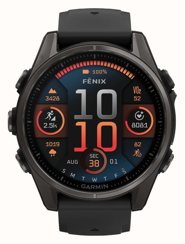 Garmin Fenix 8 43mm AMOLED Sapphire Premium Multisport GPS Smartwatch Carbon Grey with Black Silicone 010 02903 21