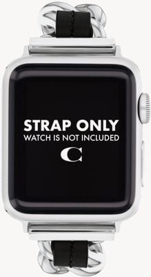 Coach Apple Watch Strap (38/40/41MM) Black Leather Stainless Steel Chain 14700187