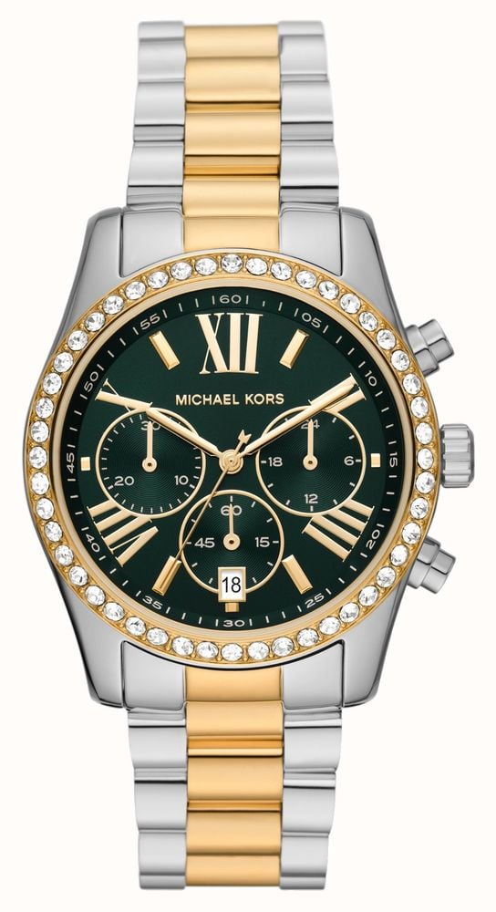 Michael Kors Lexington Green Chronograph Dial Two Tone Stainless Steel Bracelet MK7303