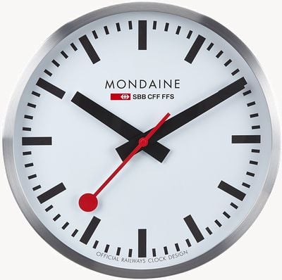 Mondaine 'Official Swiss Railways Clock' 25cm Quartz Wall Clock - Silver Frame / White Dial A990.CLOCK.16SBB