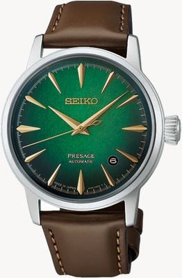 Seiko Presage Cocktail Time Crushed Ice ‘Mint Mist’ (38.5mm) Green Dial / Brown Leather Strap HCB002J1